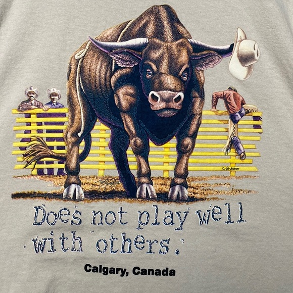 Calgary Rodeo Souvenir T-Shirt Men Large Beige Late 00s Graphic Bull Cowboys - Picture 4 of 12